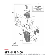 Yamaha Pakning flottørkammer 6FP-14984-00 – tegning fra Yamahas delekatalog