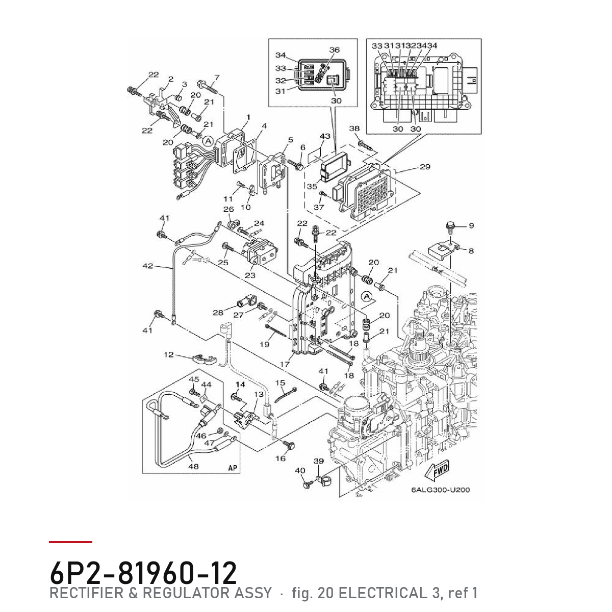 Yamaha Likeretter og regulator 6P2-81960-12 – tegning fra Yamahas delekatalog