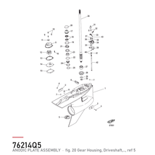 Quicksilver Anode 97-76214Q 5 – hvor delen sitter, tegning fra Mercurys delekatalog