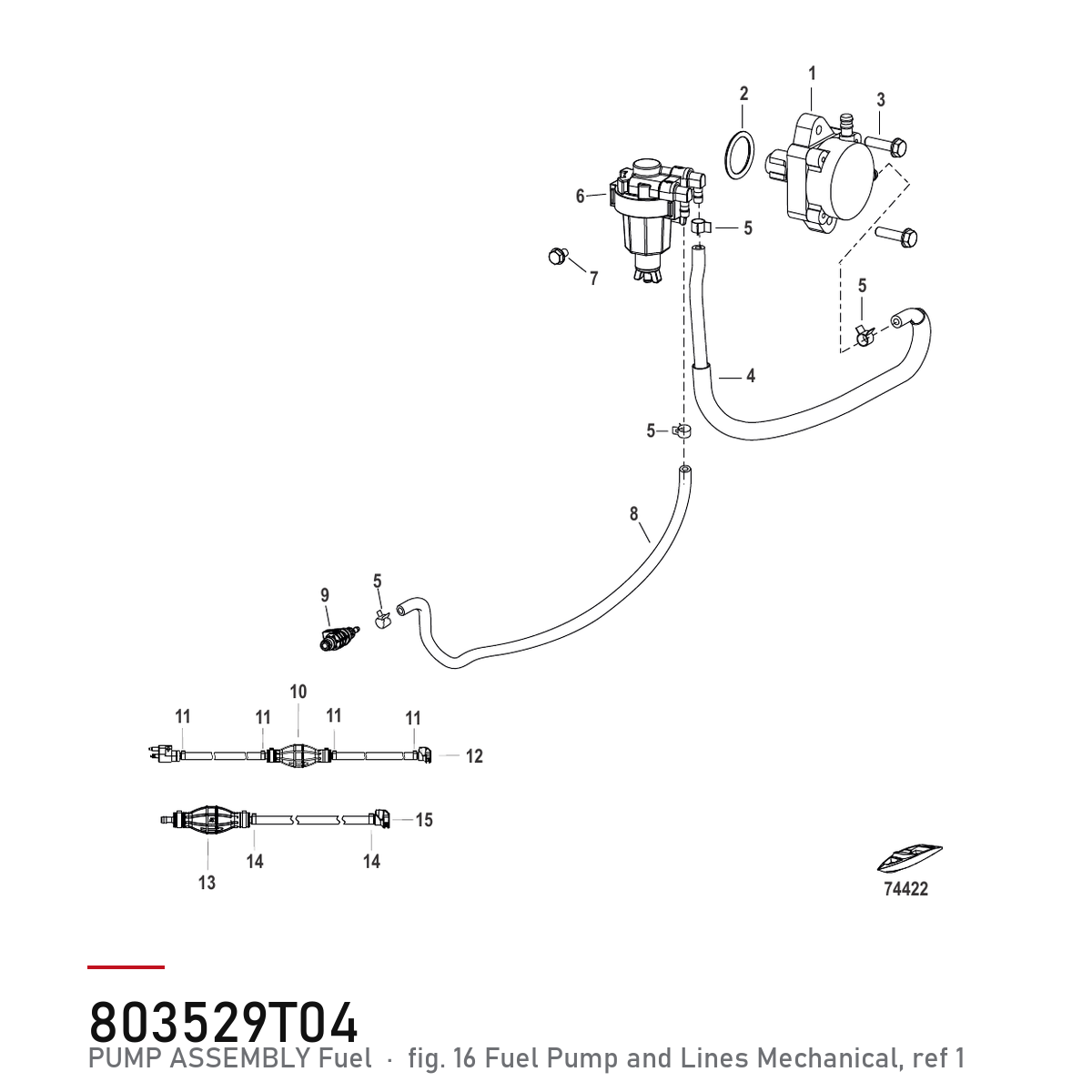 Quicksilver Drivstoffpumpe 803529T04 – Mercury – tegning fra Mercurys delekatalog