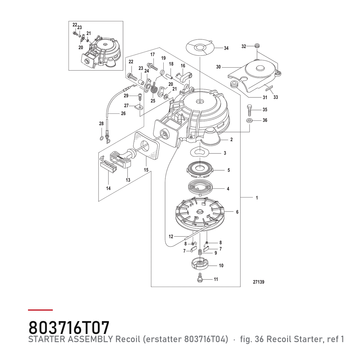 Quicksilver Rekylstarter 803716T07 – Mercury – tegning fra Mercurys delekatalog