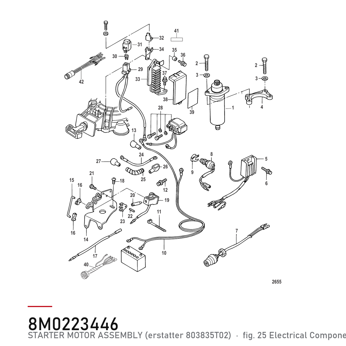 Quicksilver Startmotor 8M0223446 – Mercury – tegning fra Mercurys delekatalog