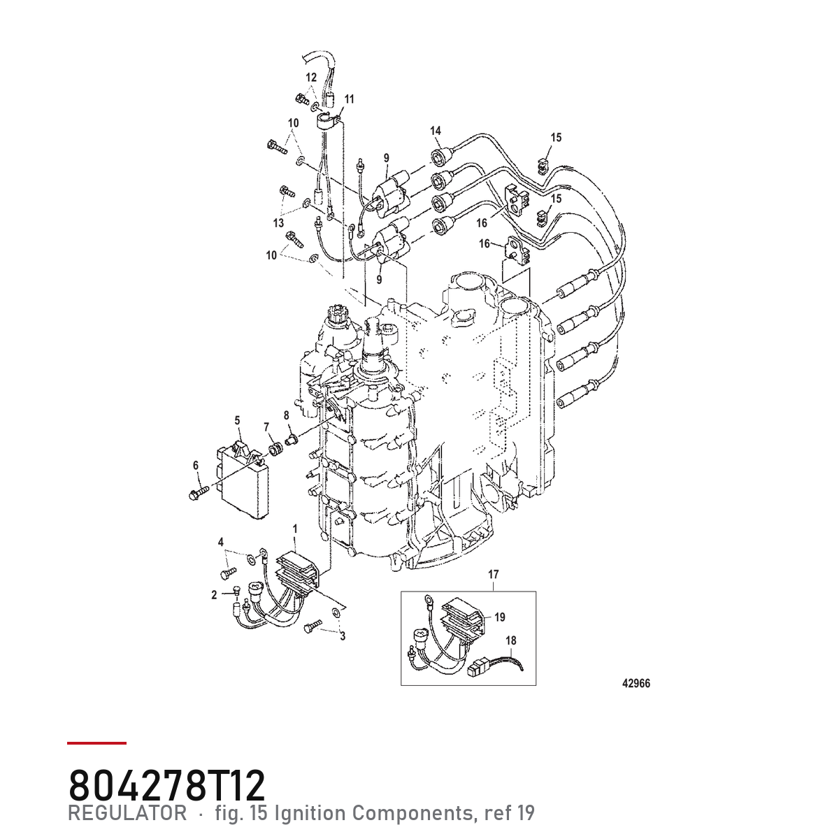 Quicksilver Spenningsregulator 804278T12 – Mercury – tegning fra Mercurys delekatalog