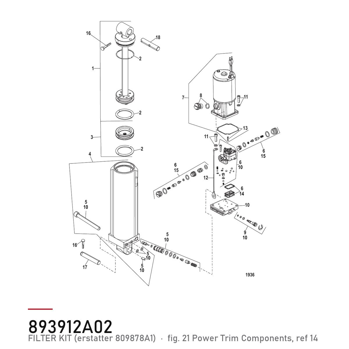 Quicksilver Powertrim filtersett 893912A02 – Mercury – tegning fra Mercurys delekatalog