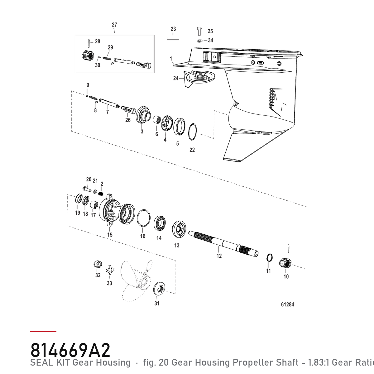 Quicksilver Tetningssett girhus 814669A2 – Mercury – tegning fra Mercurys delekatalog
