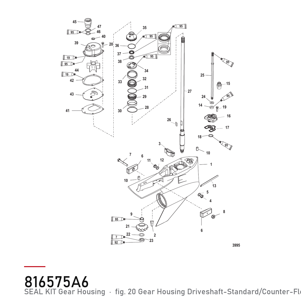 Quicksilver Tetningssett girhus 816575A6 – Mercury – tegning fra Mercurys delekatalog