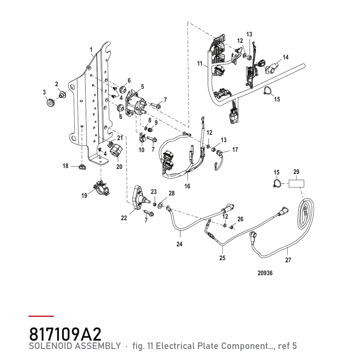 Quicksilver Startrelé Kit 898171T09 Optimax – hvor delen sitter, tegning fra Mercurys delekatalog