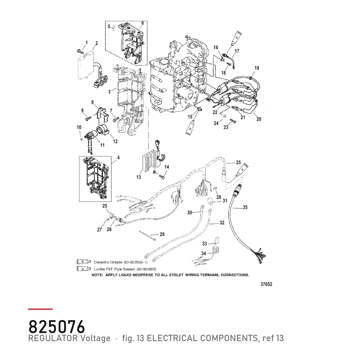 Quicksilver Spenningsregulator 825076 – Mercury – tegning fra Mercurys delekatalog