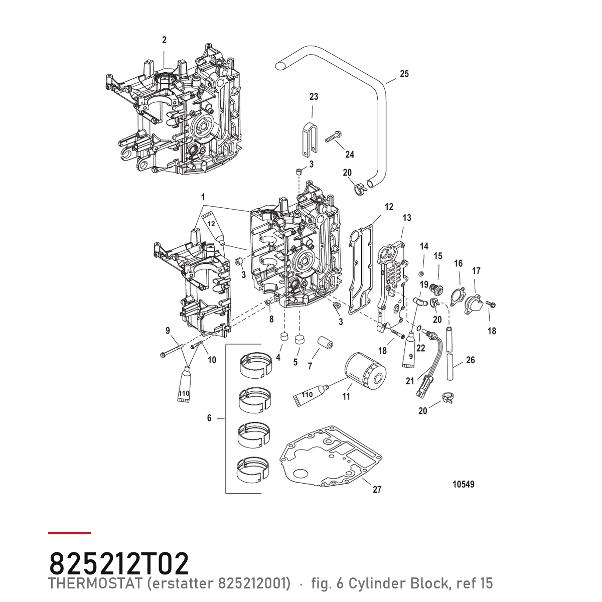 Quicksilver Termostat 825212T02 – Mercury – tegning fra Mercurys delekatalog