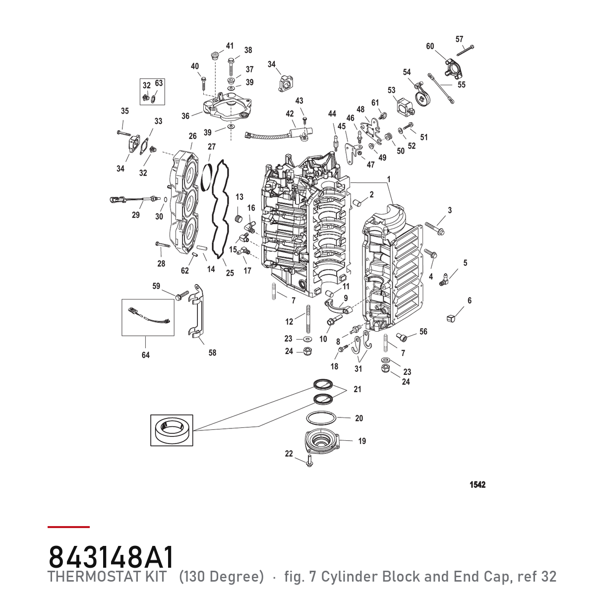 Quicksilver Termostat 843148A1 – Mercury – tegning fra Mercurys delekatalog