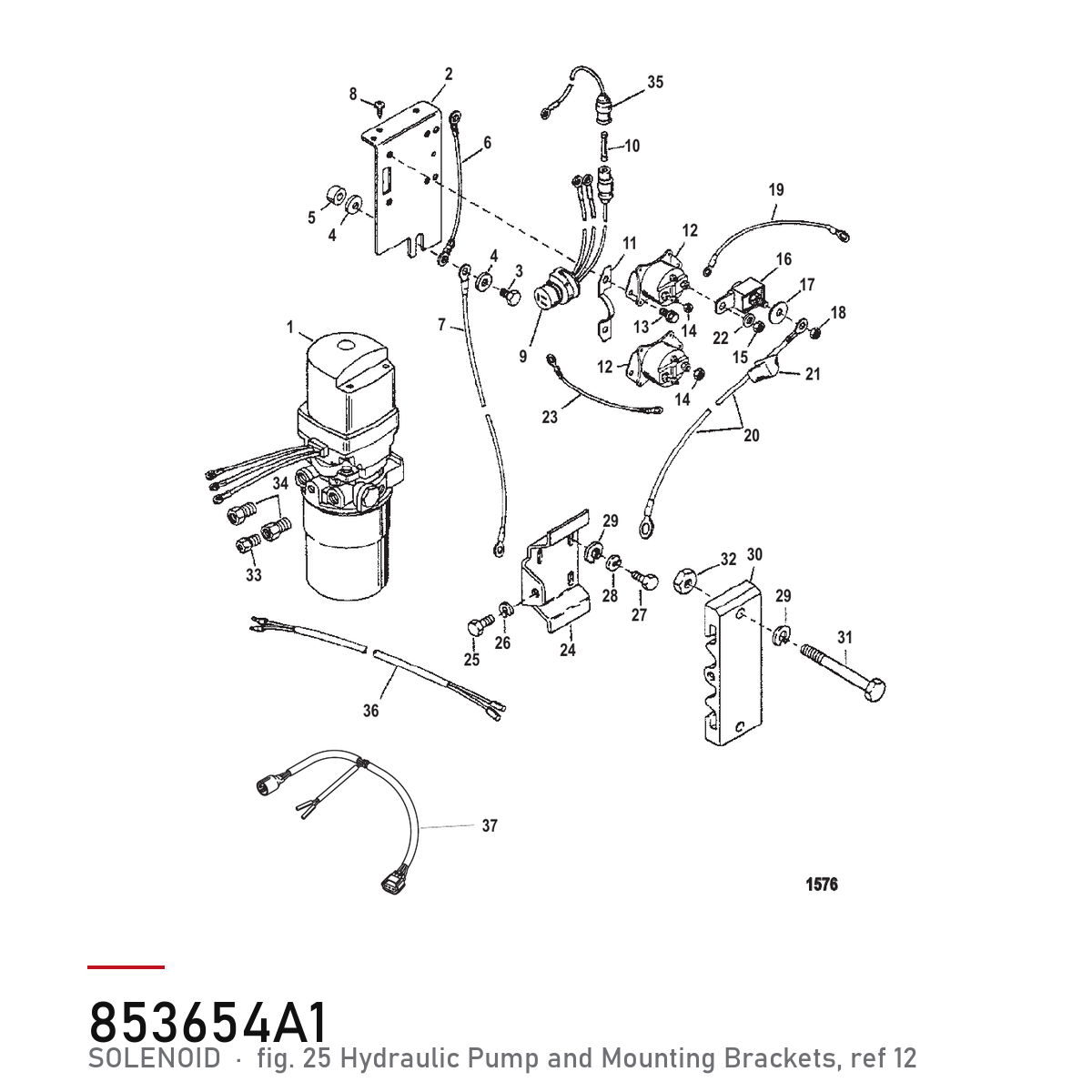 Quicksilver Startrelé / solenoid 853654A1 – Mercury – tegning fra Mercurys delekatalog