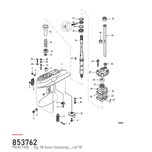 Quicksilver Trim Tab Anode 853762 – Mercury / Mariner 25–30 hk – hvor delen sitter, tegning fra Mercurys delekatalog