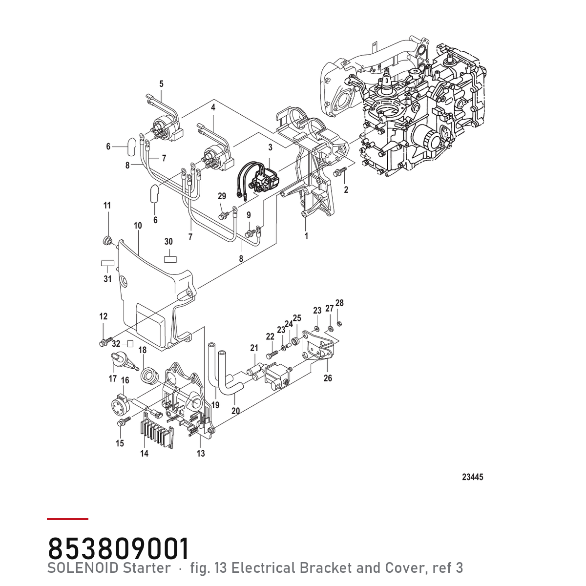 Quicksilver Startrelé / solenoid 853809001 – Mercury – tegning fra Mercurys delekatalog