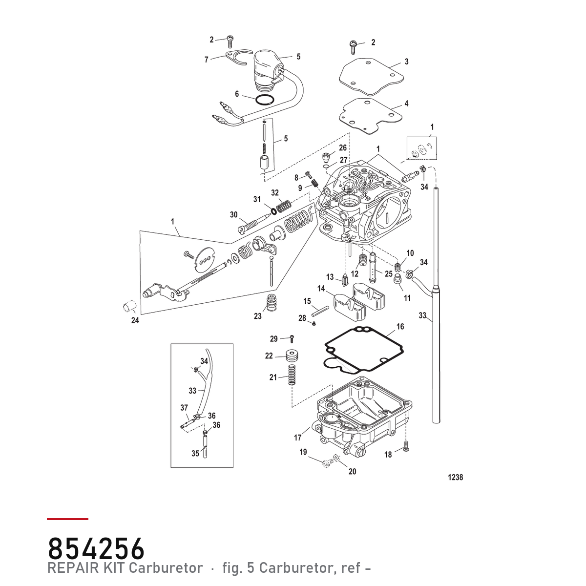 Quicksilver Forgassersett 854256 – Mercury – tegning fra Mercurys delekatalog
