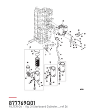 Quicksilver Oljefilter 35-877769Q01 – hvor delen sitter, tegning fra Mercurys delekatalog