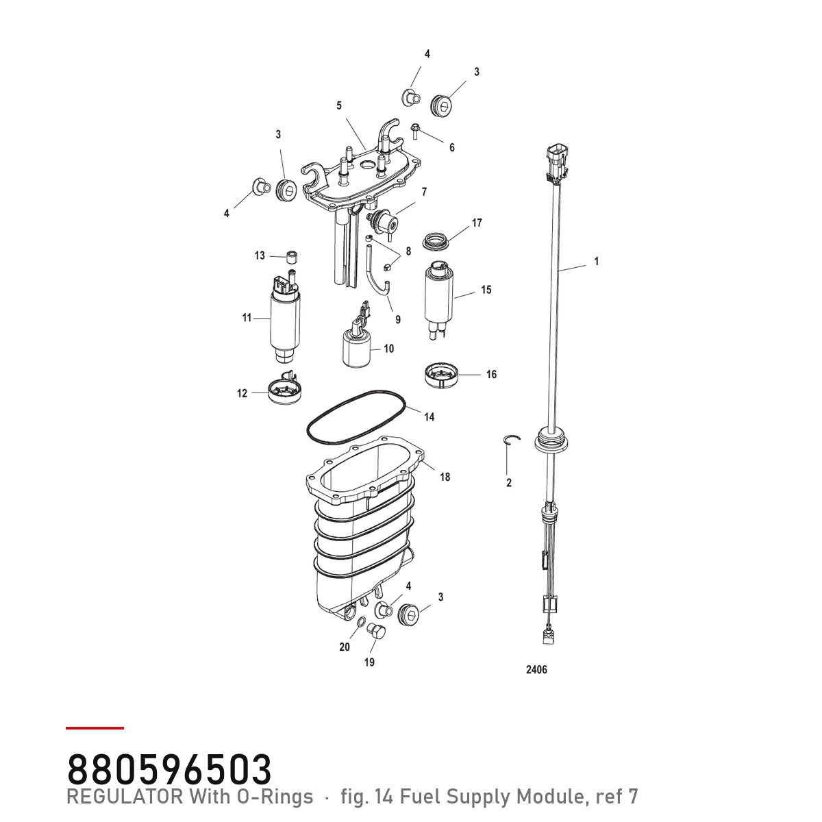 Quicksilver Trykkregulator drivstoff 880596503 – Mercury – tegning fra Mercurys delekatalog