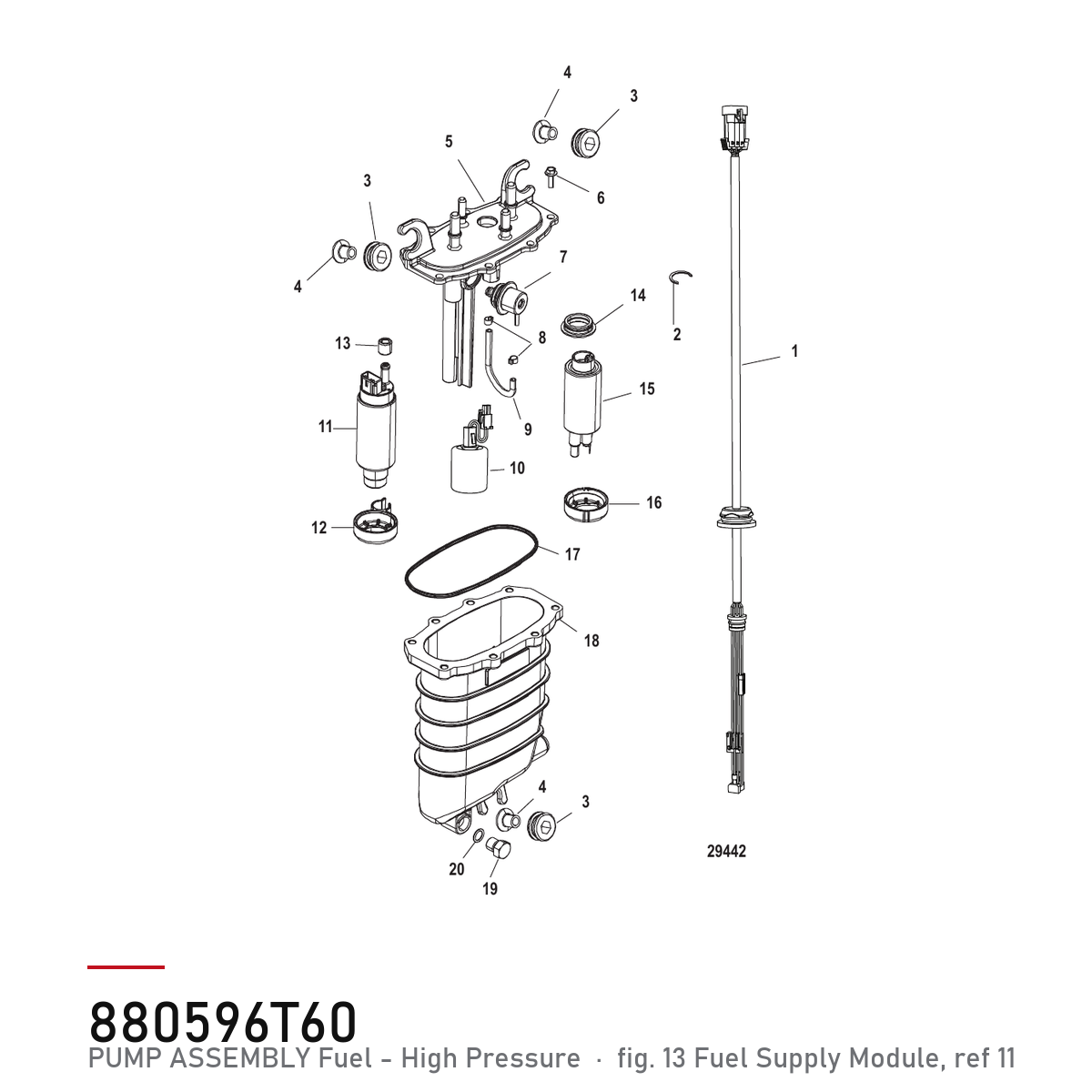 Quicksilver Drivstoffpumpe 880596T60 – Mercury – tegning fra Mercurys delekatalog