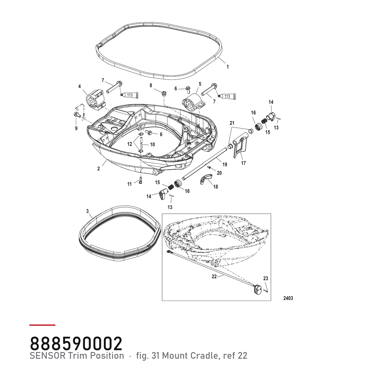Quicksilver Trimsensor 888590002 – Mercury – tegning fra Mercurys delekatalog