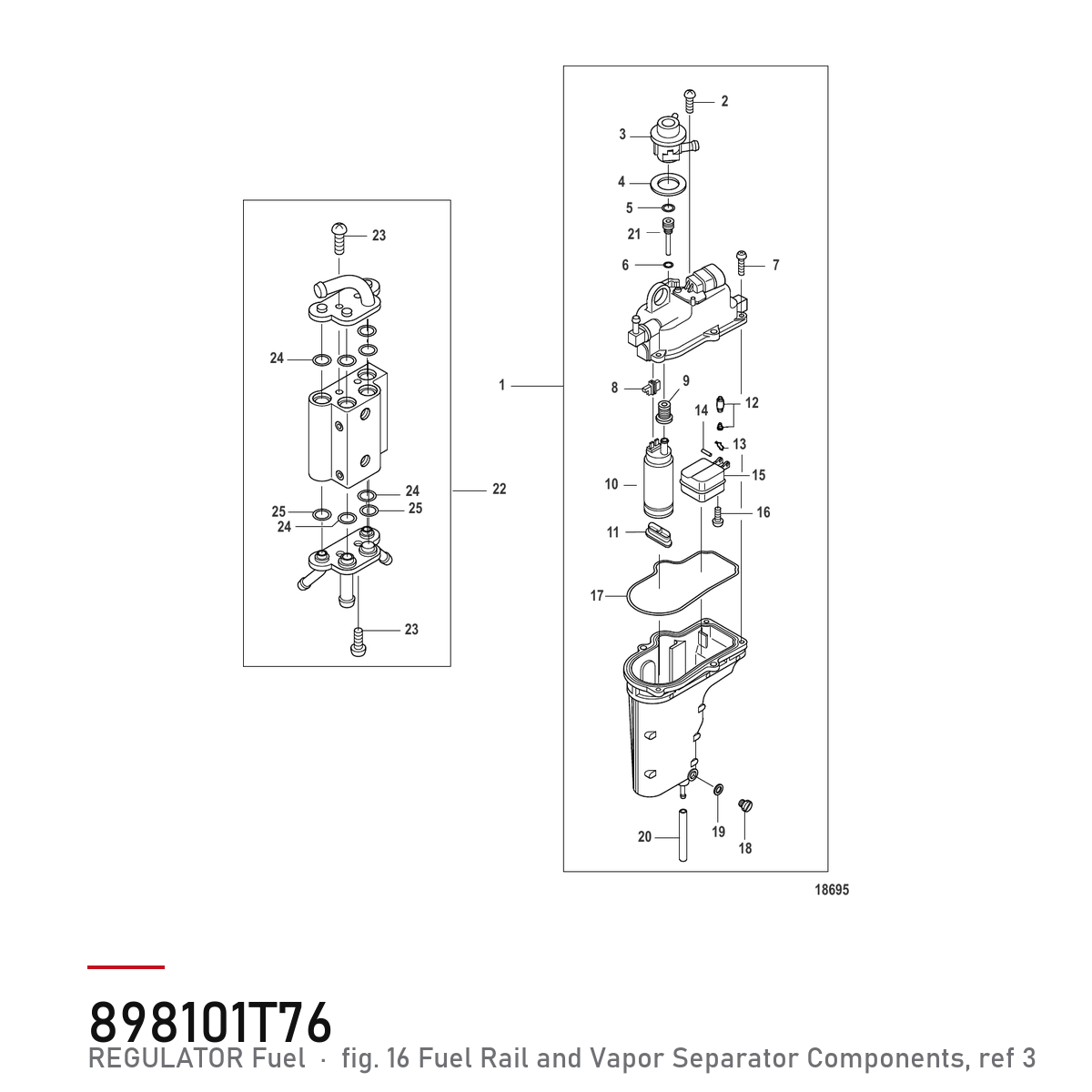 Quicksilver Trykkregulator drivstoff 898101T76 – Mercury – tegning fra Mercurys delekatalog
