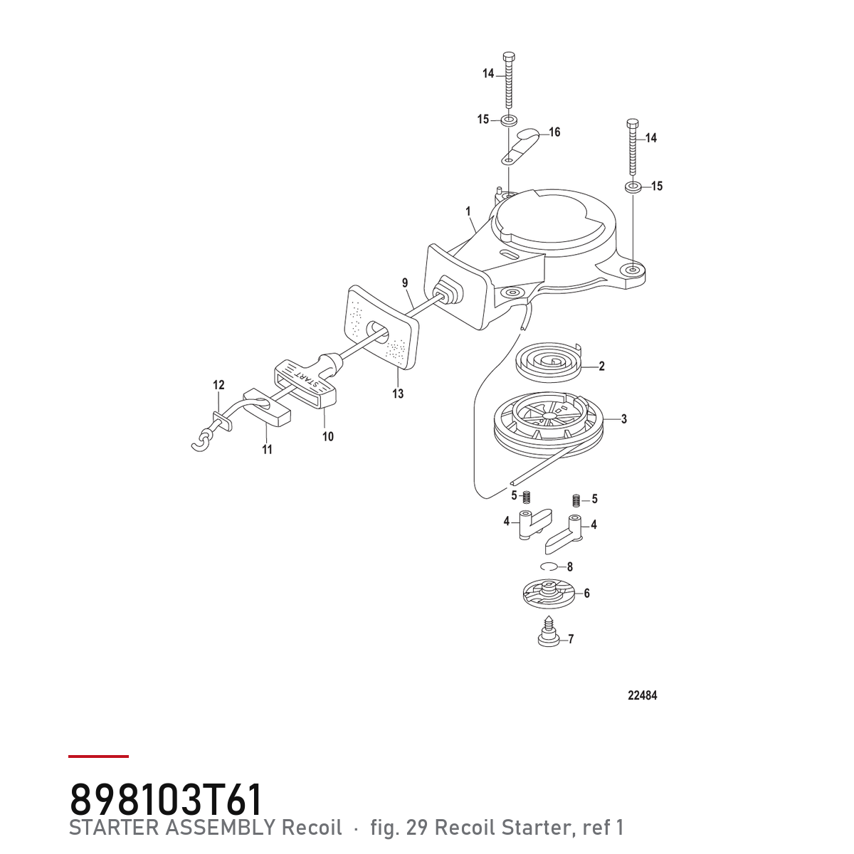 Quicksilver Rekylstarter 898103T61 – Mercury – tegning fra Mercurys delekatalog
