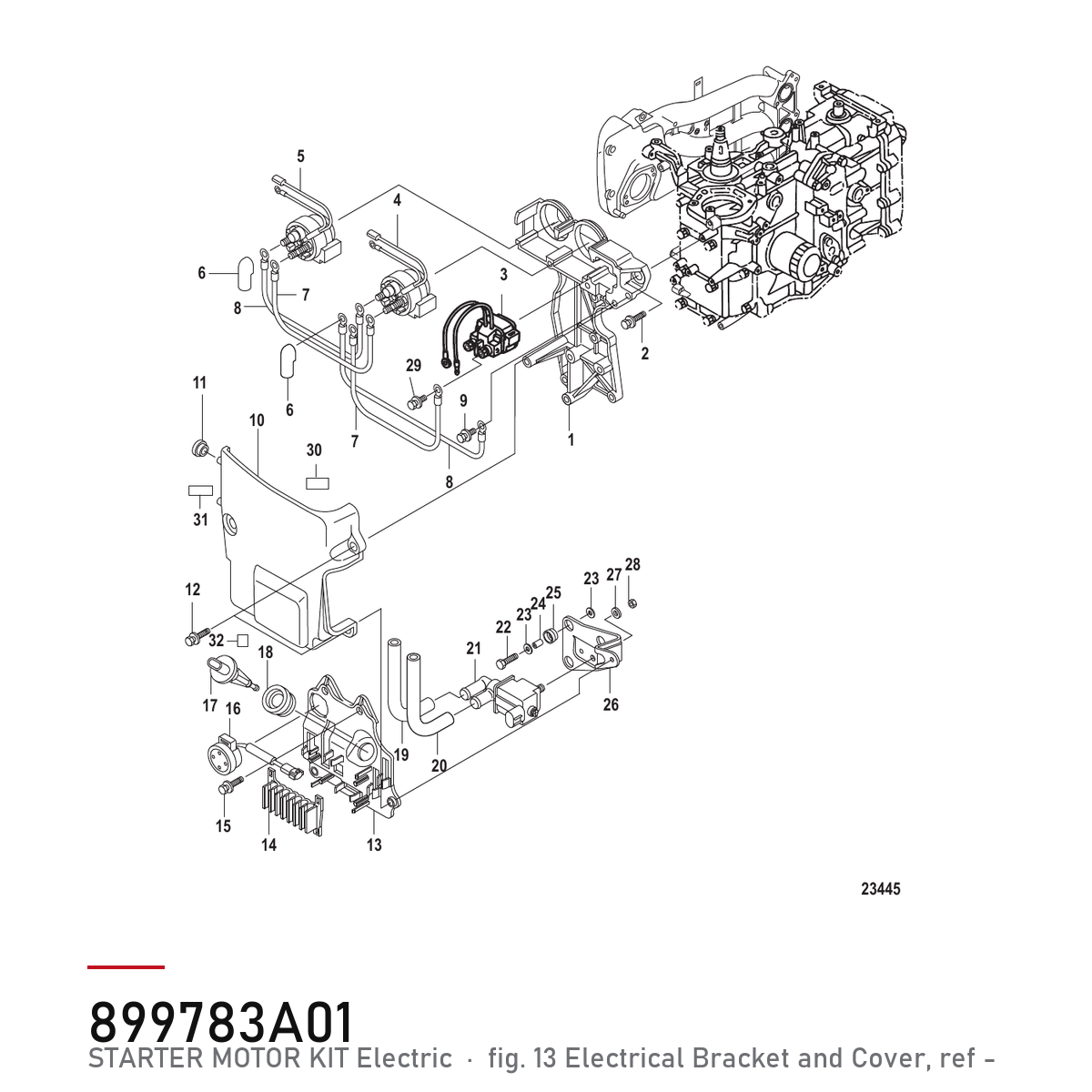 Quicksilver Startmotor 899783A01 – Mercury – tegning fra Mercurys delekatalog