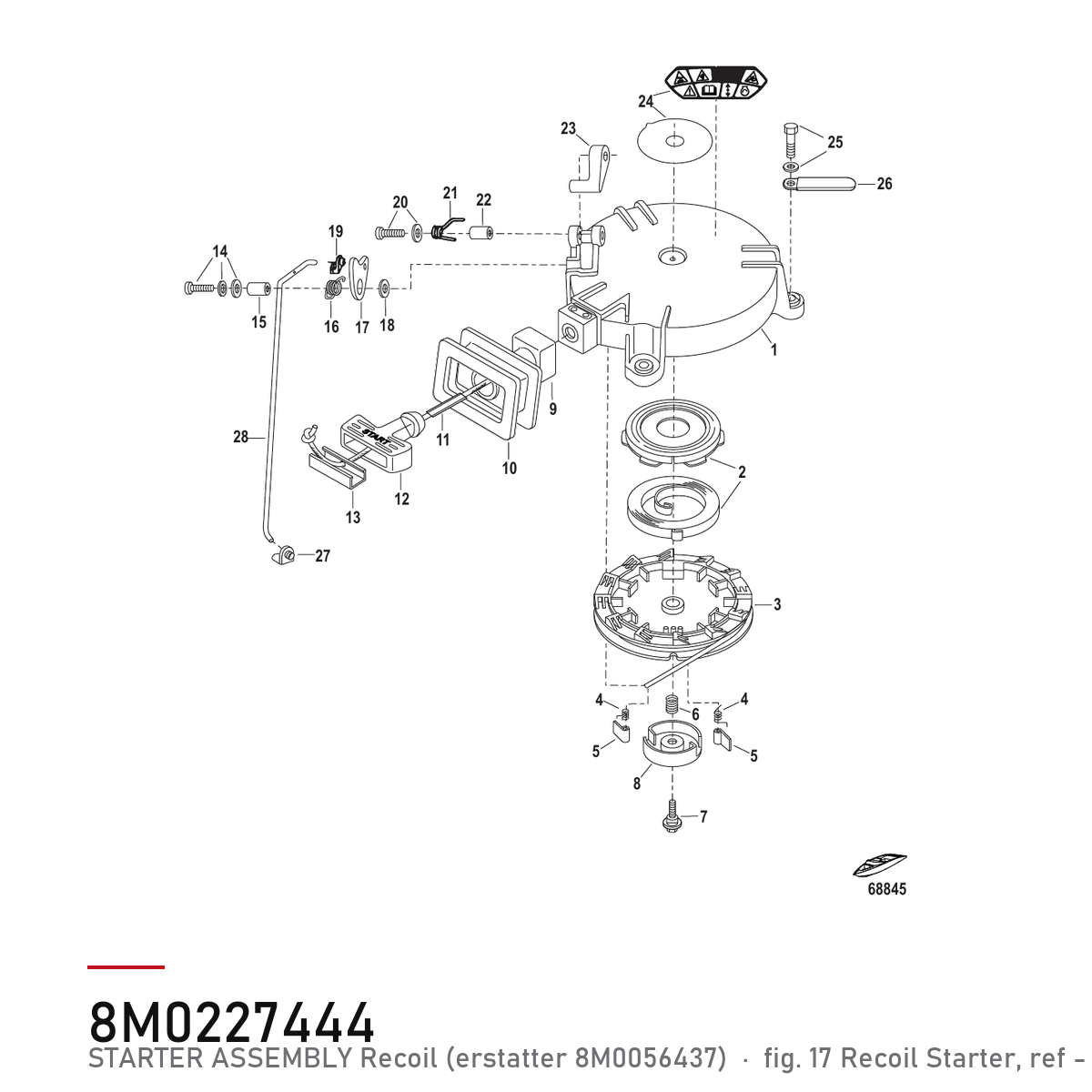 Quicksilver Rekylstarter 8M0227444 – Mercury – tegning fra Mercurys delekatalog