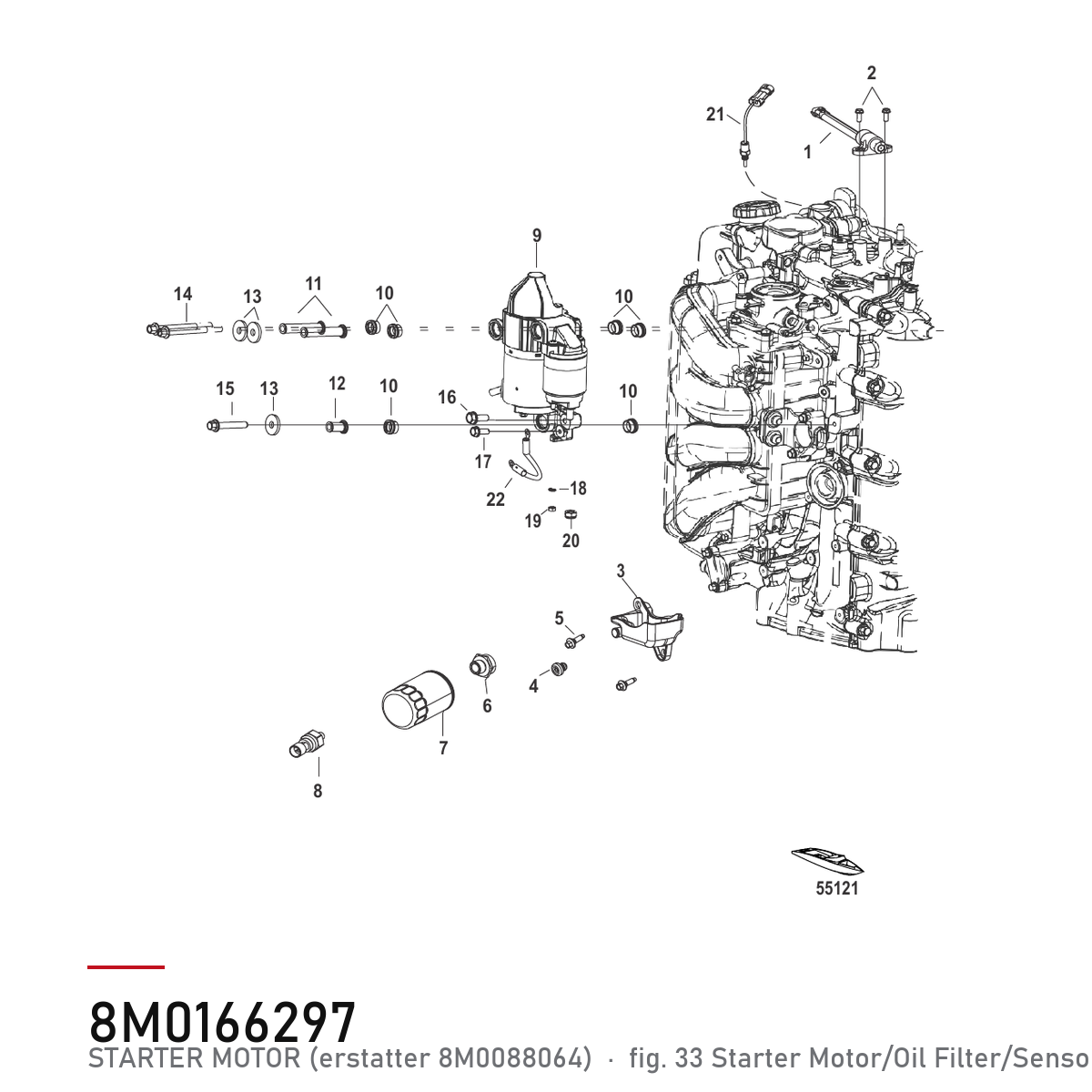 Quicksilver Startmotor 8M0166297 – Mercury – tegning fra Mercurys delekatalog