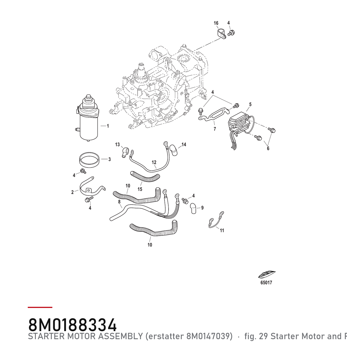 Quicksilver Startmotor 8M0188334 – Mercury – tegning fra Mercurys delekatalog
