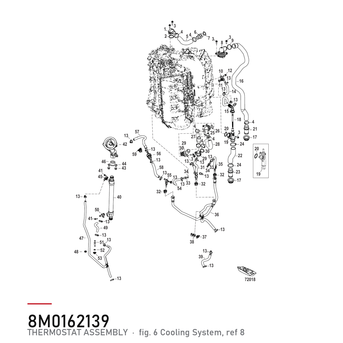 Quicksilver Termostat 8M0162139 – tegning fra Mercurys delekatalog