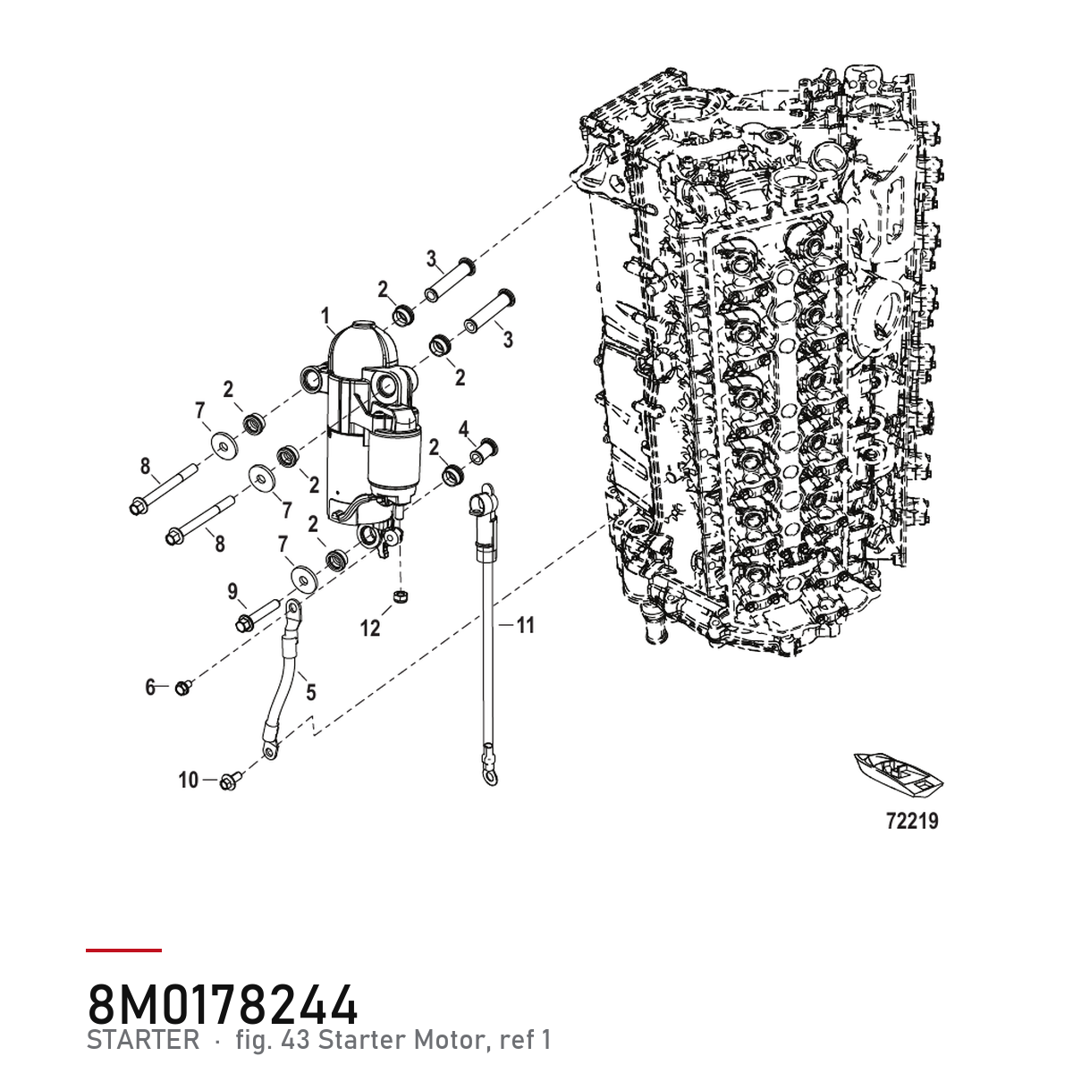 Quicksilver Startmotor 8M0178244 – Mercury – tegning fra Mercurys delekatalog
