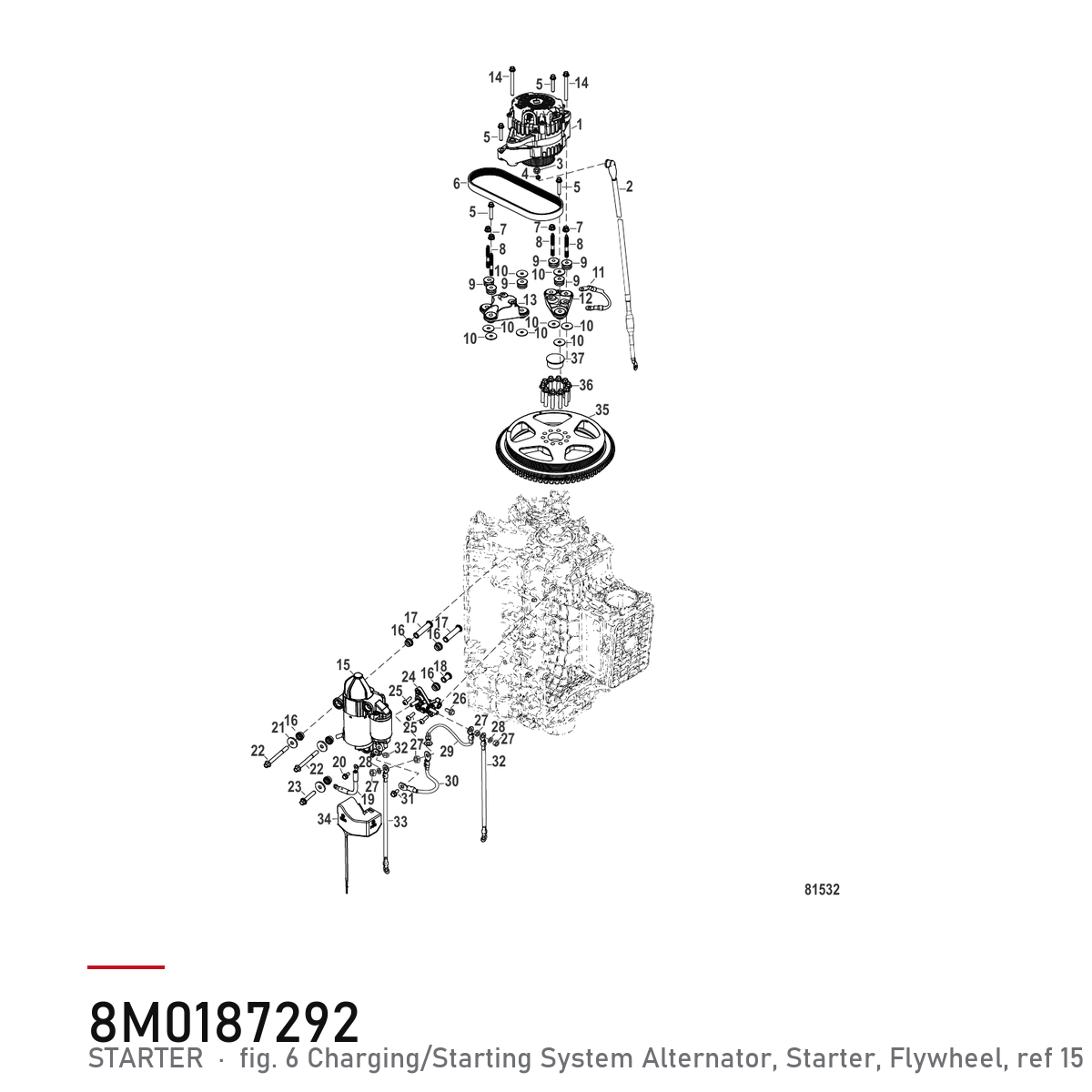 Quicksilver Startmotor 8M0187292 – Mercury – tegning fra Mercurys delekatalog