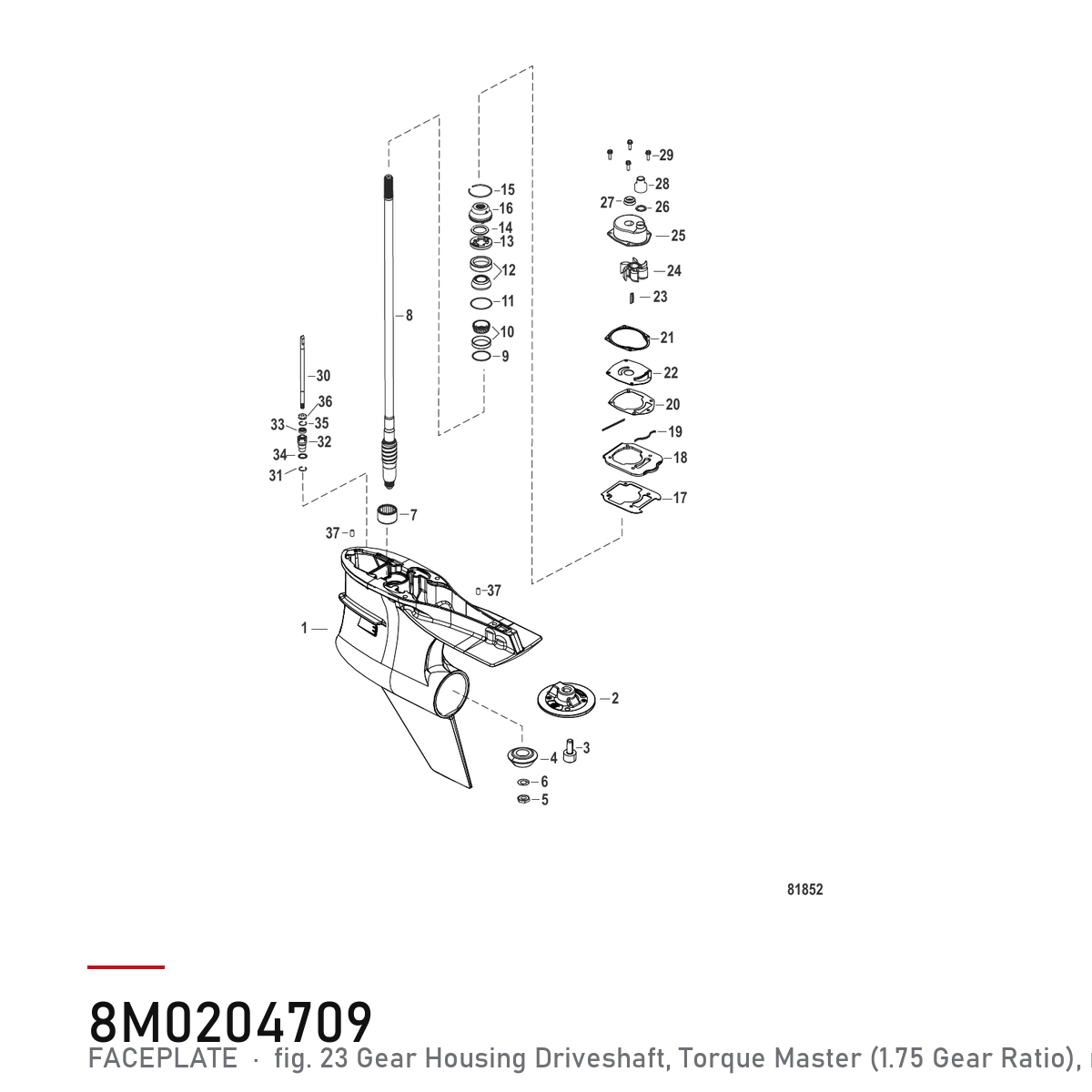 Quicksilver Slitasjeplate vannpumpe 8M0204709 – Mercury – tegning fra Mercurys delekatalog
