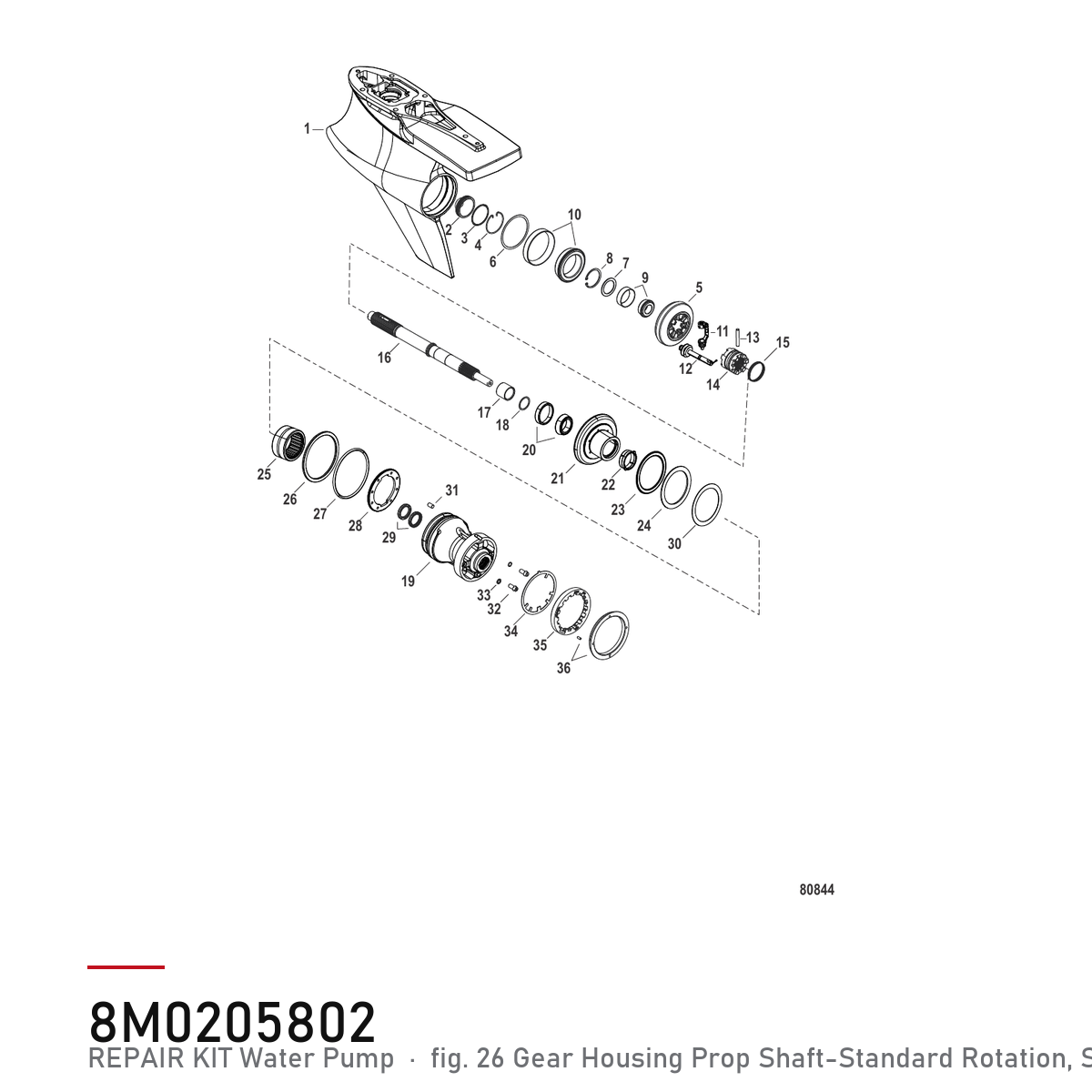 Quicksilver Vannpumpesett 8M0205802 – Mercury – tegning fra Mercurys delekatalog