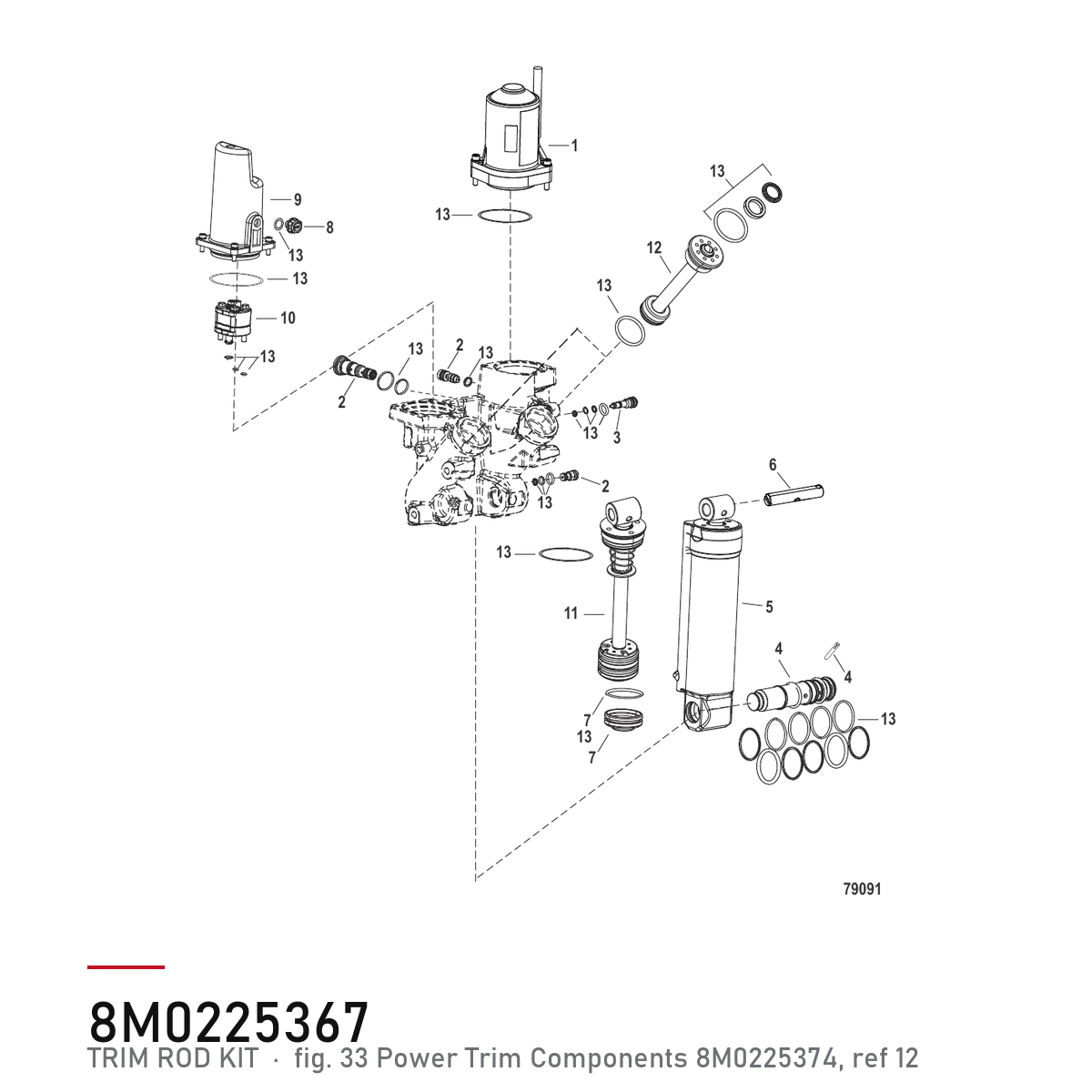 Quicksilver Powertrim trimstang-sett 8M0225367 – Mercury – tegning fra Mercurys delekatalog