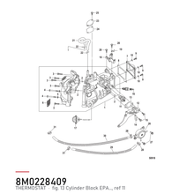 Quicksilver Thermostat 804540 – hvor delen sitter, tegning fra Mercurys delekatalog