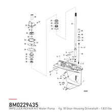 Quicksilver Impeller reparasjonssett 8M0229435 – Mercury – tegning av hele figuren fra produsentens delekatalog