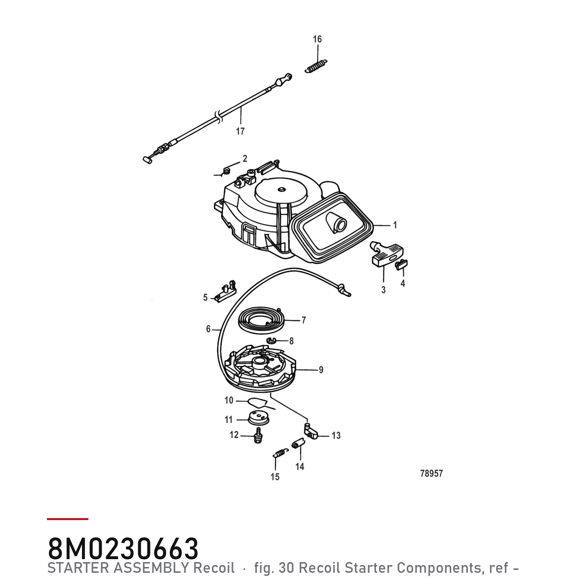 Quicksilver Rekylstarter 8M0230663 – Mercury – tegning fra Mercurys delekatalog