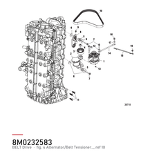 Quicksilver Dynamoreim 57-880566Q14 – hvor delen sitter, tegning fra Mercurys delekatalog