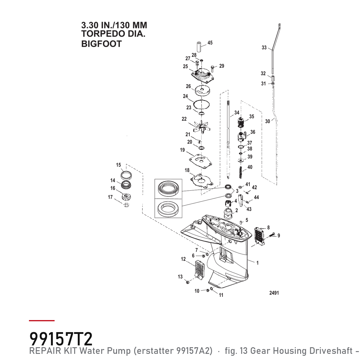Quicksilver Vannpumpesett 99157T2 – Mercury – tegning fra Mercurys delekatalog
